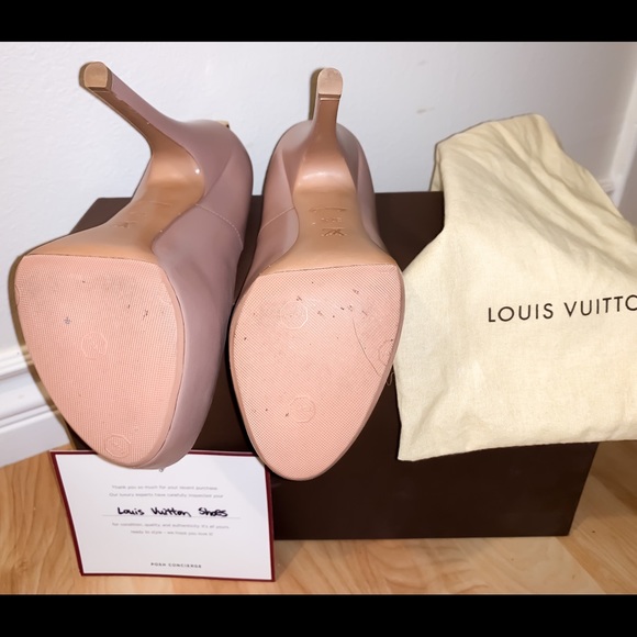 LOUIS VUITTON BEAUTIFUL/FLAWLESS tan Peep Toe Heel - Picture 4 of 6